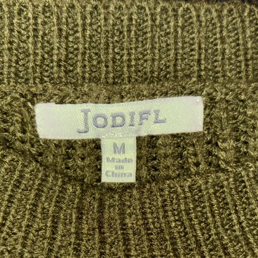 JODIFL Y2K Women Green Knit Sweater Top‎ Long Sleeve Cutout V Oversized Medium
